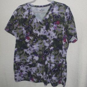 PreLoved Beyond Scrubs Womens Butterfly Floral Tie Dye  Scrub top in Sz (XL)
